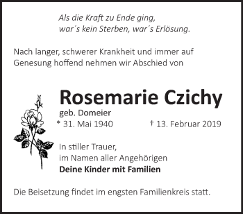 Traueranzeige von Rosemarie Czichy von Märkische Oderzeitung