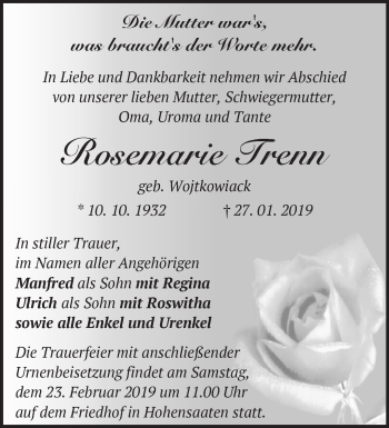 Traueranzeige von Rosemarie Trenn von Märkische Oderzeitung