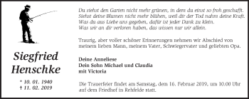 Traueranzeige von Siegfried Henschke von Märkische Oderzeitung