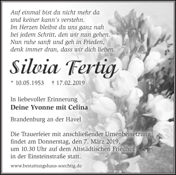 Traueranzeige von Silvia Fertig von Märkische Oderzeitung
