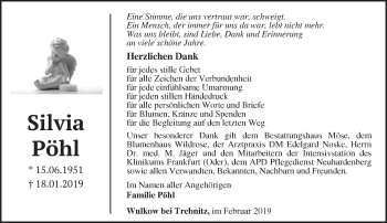 Traueranzeige von Silvia Pöhl von Märkische Oderzeitung