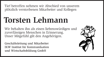 Traueranzeige von Torsten Lehmann von Märkische Oderzeitung