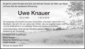 Traueranzeige von Uwe Knauer von Märkische Oderzeitung