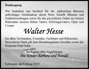 Traueranzeige von Walter Hesse von Märkische Oderzeitung