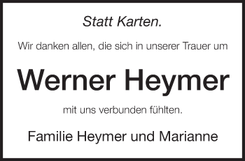 Traueranzeige von Werner Heymer von Märkische Oderzeitung