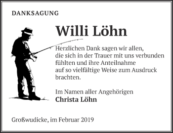 Traueranzeige von Willi Löhn von Märkische Oderzeitung