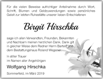 Traueranzeige von Birgit Hirschka von Märkische Oderzeitung