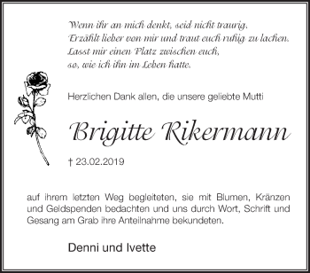 Traueranzeige von Brigitte Rikermann von Märkische Oderzeitung