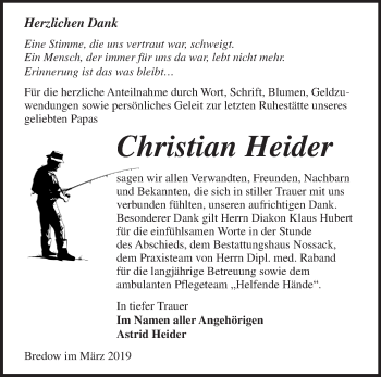 Traueranzeige von Christian Heider von Märkische Oderzeitung