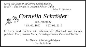 Traueranzeige von Cornelia  Schröder von Märkische Oderzeitung