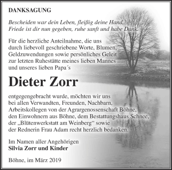 Traueranzeige von Dieter Zorr von Märkische Oderzeitung