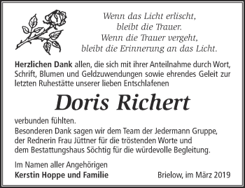 Traueranzeige von Doris Richert von Märkische Oderzeitung