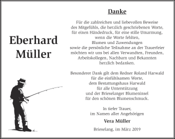 Traueranzeige von Eberhard Müller von Märkische Oderzeitung