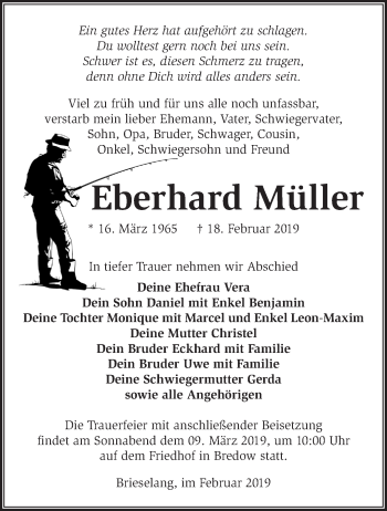 Traueranzeige von Eberhard Müller von Märkische Oderzeitung