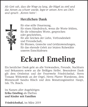 Traueranzeige von Eckard Emeling von Märkische Oderzeitung