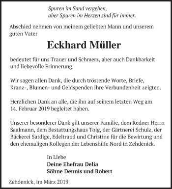 Traueranzeige von Eckhard Müller von Märkische Oderzeitung