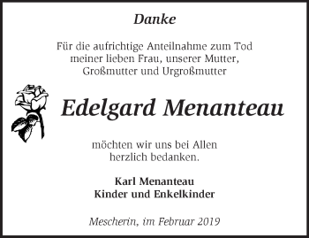 Traueranzeige von Edelgard Menanteau von Märkische Oderzeitung