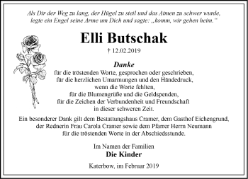 Traueranzeige von Elli Butschak von Märkische Oderzeitung