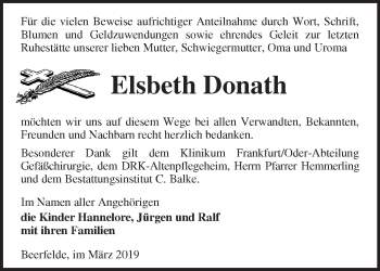 Traueranzeige von Elsbeth Donath von Märkische Oderzeitung