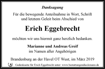 Traueranzeige von Erich Eggebrecht von Märkische Oderzeitung