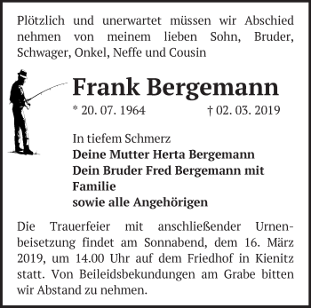 Traueranzeige von Frank Bergemann von Märkische Oderzeitung