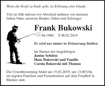 Traueranzeige von Frank Bukowski von Märkische Oderzeitung