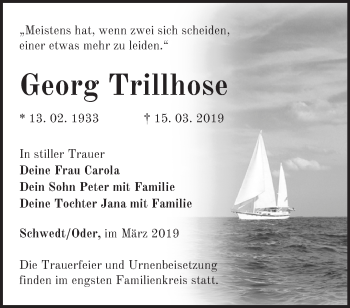 Traueranzeige von Georg Trillhose von Märkische Oderzeitung