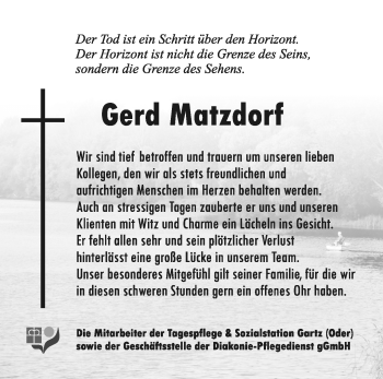 Traueranzeige von Gerd Matzdorf von Märkische Oderzeitung
