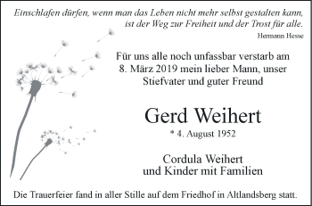 Traueranzeige von Gerd Weihert von Märkische Oderzeitung