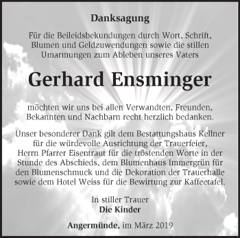 Traueranzeige von Gerhard Ensminger von Märkische Oderzeitung