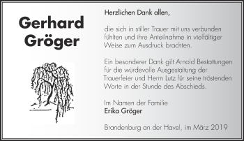 Traueranzeige von Gerhard Gröger von Märkische Oderzeitung