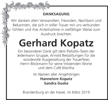 Traueranzeige von Gerhard Kopatz von Märkische Oderzeitung