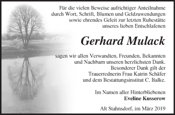 Traueranzeige von Gerhard Mulack von Märkische Oderzeitung