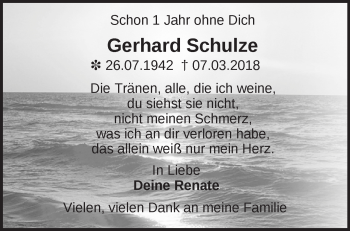 Traueranzeige von Gerhard Schulze von Märkische Oderzeitung