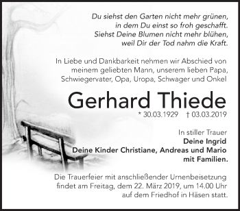 Traueranzeige von Gerhard Thiede von Märkische Oderzeitung