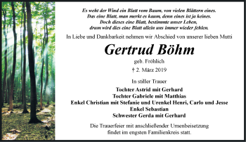 Traueranzeige von Gertrud Böhm von Märkische Oderzeitung