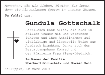 Traueranzeige von Gundula Gottschalk von Märkische Oderzeitung