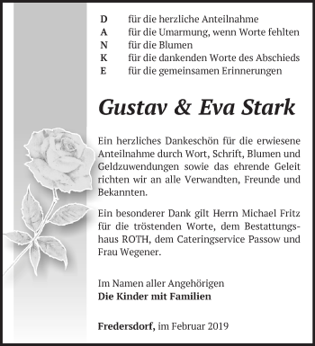 Traueranzeige von Gustav und Eva Stark von Märkische Oderzeitung