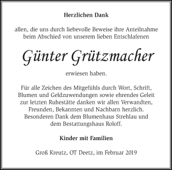 Traueranzeige von Günter Grützmacher von Märkische Oderzeitung