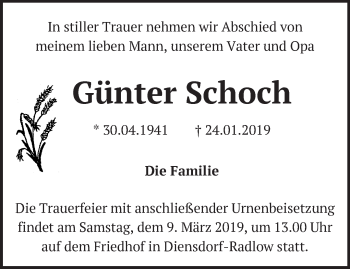 Traueranzeige von Günter Schoch von Märkische Oderzeitung