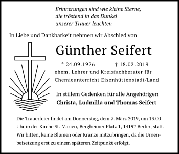 Traueranzeige von Günter Seifert von Märkische Oderzeitung