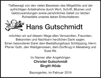 Traueranzeige von Hans Gutschmidt von Märkische Oderzeitung