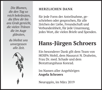Traueranzeige von Hans-Jürgen Schroers von Märkische Oderzeitung