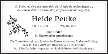 Traueranzeige von Heide Peuke von Märkische Oderzeitung