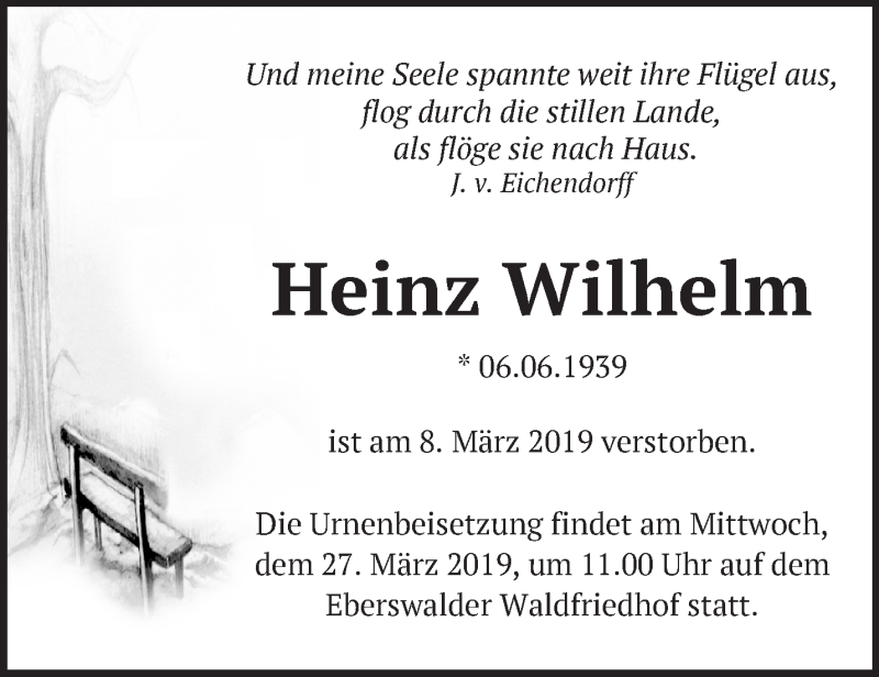 Traueranzeigen Von Heinz Wilhelm | Märkische Onlinezeitung Trauerportal