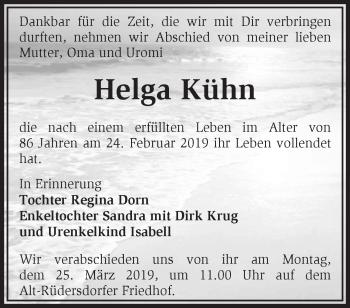 Traueranzeige von Helga Kühn von Märkische Oderzeitung