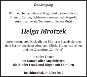 Traueranzeige von Helga Mrotzek von Märkische Oderzeitung