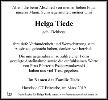 Traueranzeige von Helga Tiede von Märkische Oderzeitung