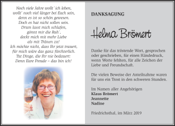 Traueranzeige von Helma Brömert von Märkische Oderzeitung