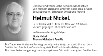 Traueranzeige von Helmut Nickel von Märkische Oderzeitung